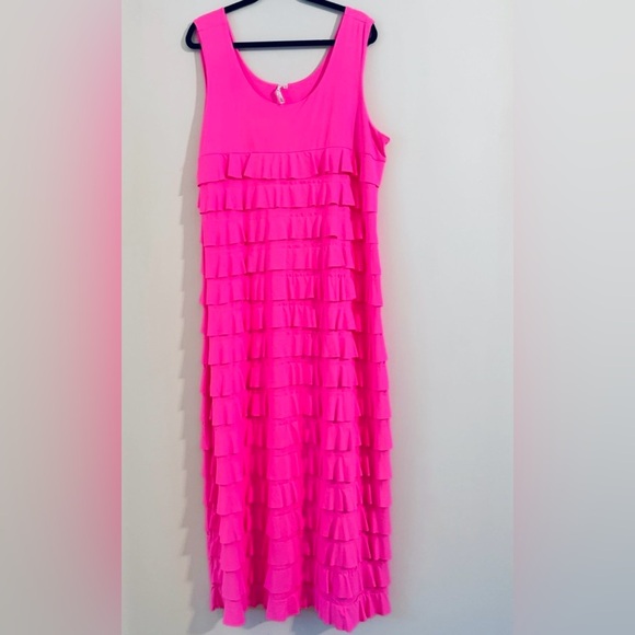 LuLu B Vibrant Pink Ruffle Tiered Maxi Dress Size 1X - Picture 7 of 16